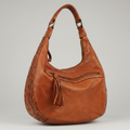 MET Premium Leather Shoulder Bag. Elegant Hobo Bag with Laser-Engraved Floral Leaf Panels
