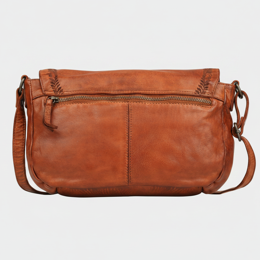 MET Leather Flap Crossbody Bag. Compact Messenger with Laser-Engraved Details