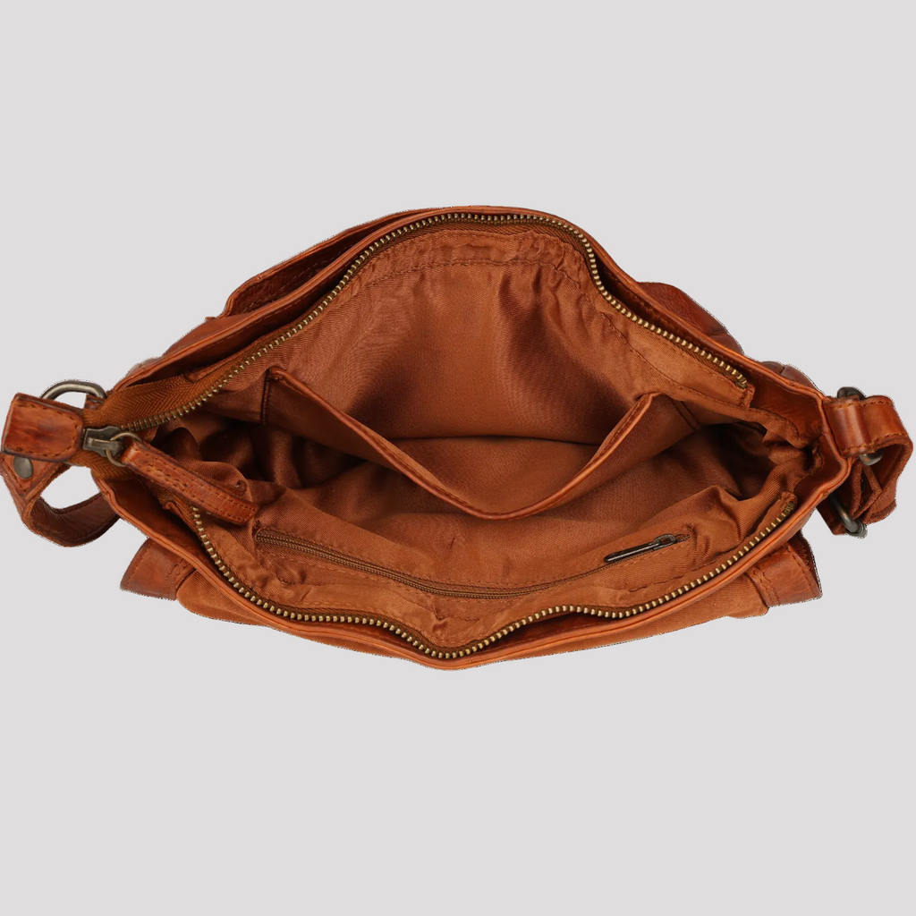 MET Leather Flap Crossbody Bag. Compact Messenger with Laser-Engraved Details