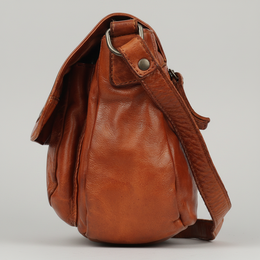MET Leather Flap Crossbody Bag. Compact Messenger with Laser-Engraved Details