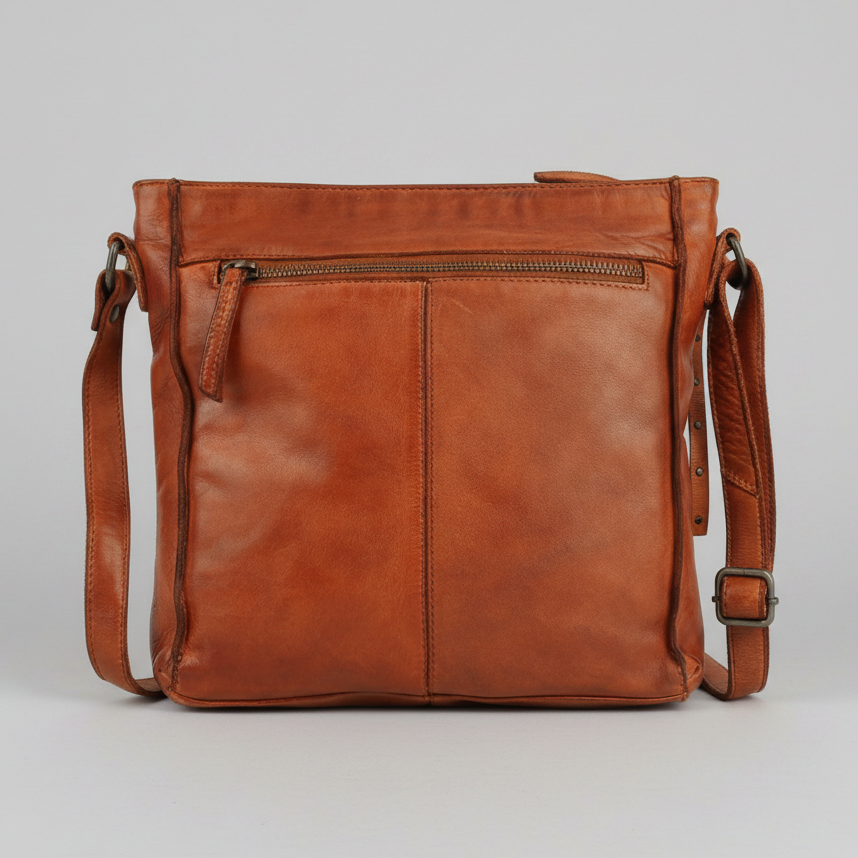 MET Premium Leather Crossbody Bag. Square Messenger with Woven Edge Details