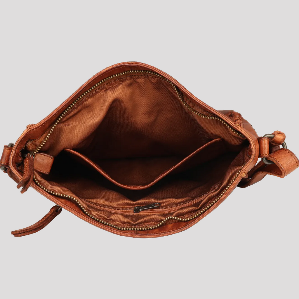 MET Premium Leather Crossbody Bag. Square Messenger with Woven Edge Details