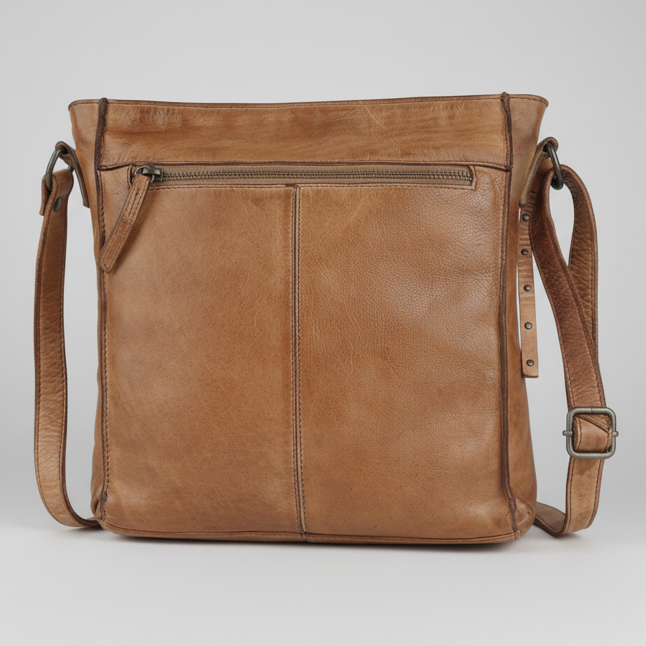 MET Premium Leather Crossbody Bag. Square Messenger with Woven Edge Details