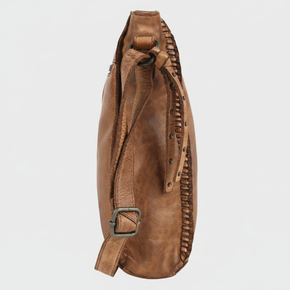 MET Premium Leather Crossbody Bag. Square Messenger with Woven Edge Details