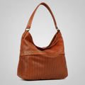 MET Premium Leather Handbag. Studded Hobo Tote with Artisan Scallop Embossing