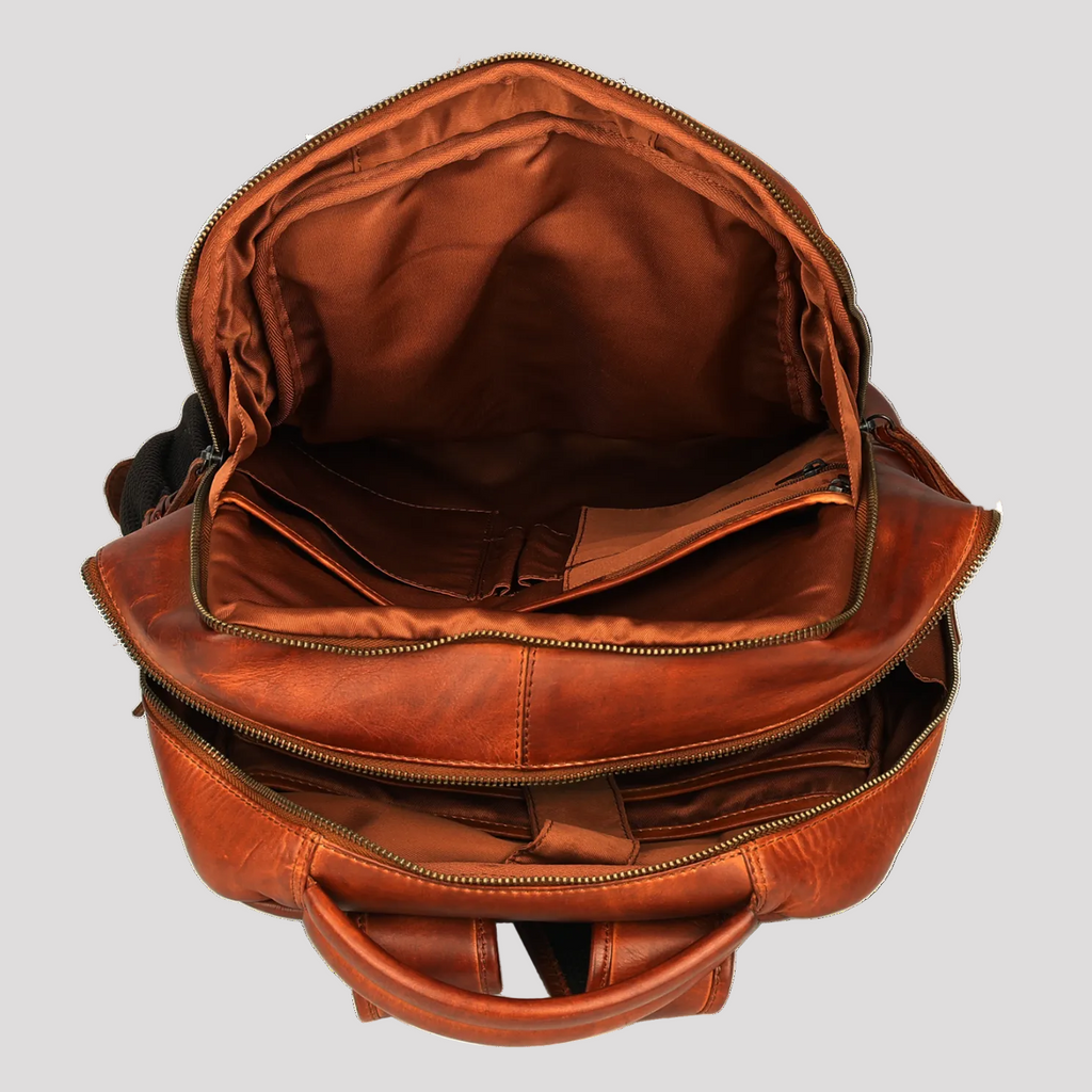 MET Premium Leather Backpack. Dual-Compartment Urban Commuter Pack