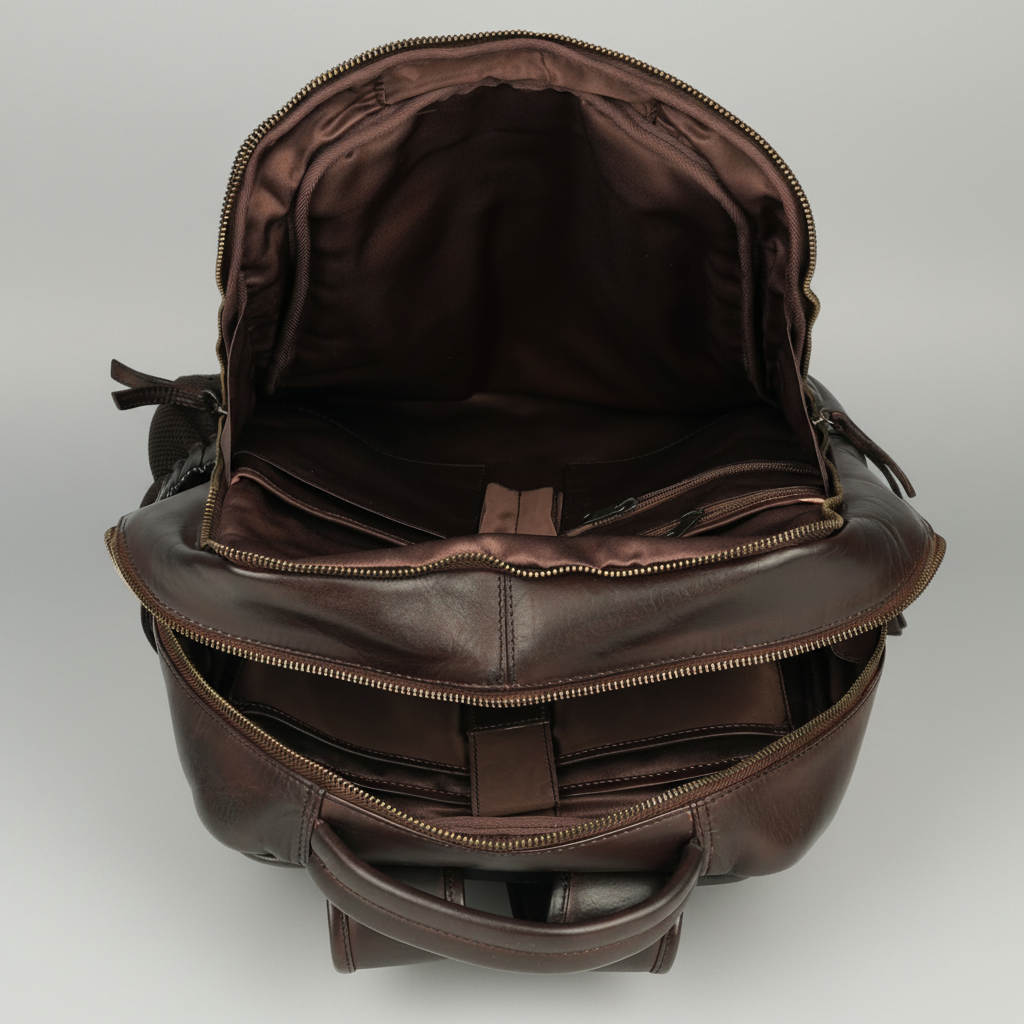 MET Premium Leather Backpack. Dual-Compartment Urban Commuter Pack