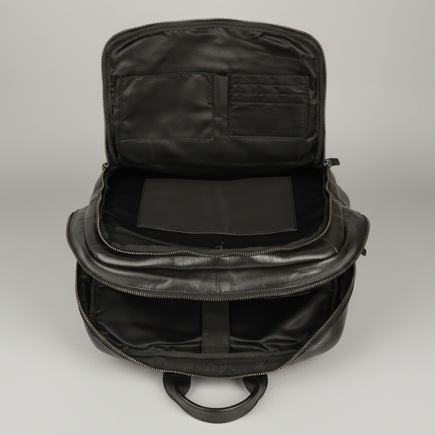 MET Two Adjustable Strap Leather Backpack. Multi-Compartment Commuter Pack