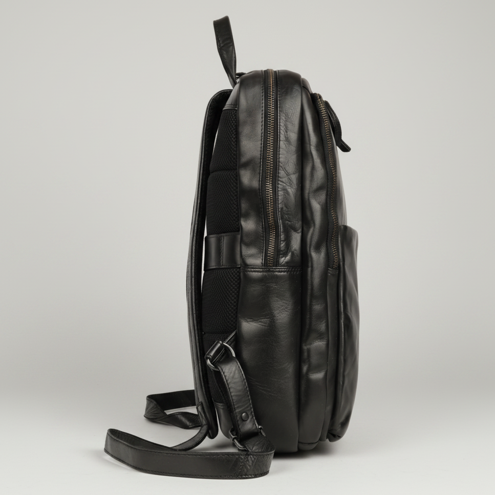MET Two Adjustable Strap Leather Backpack. Multi-Compartment Commuter Pack