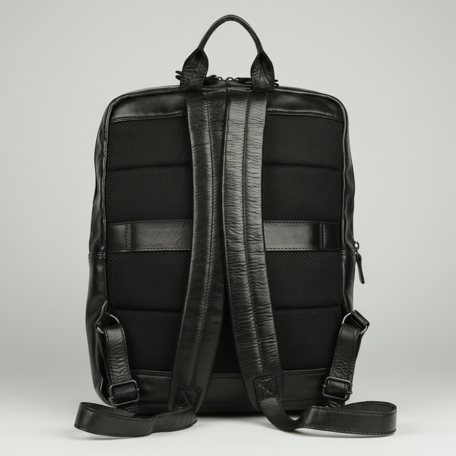 MET Two Adjustable Strap Leather Backpack. Multi-Compartment Commuter Pack