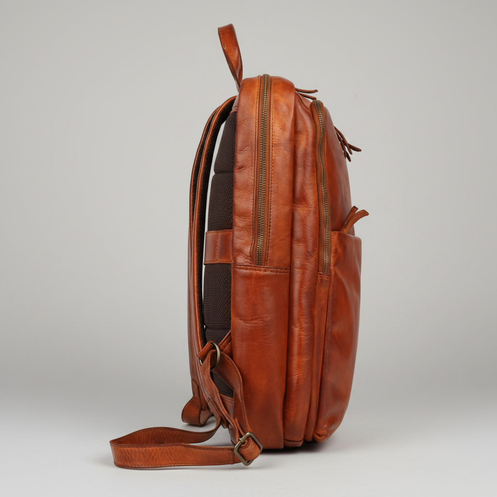 MET Two Adjustable Strap Leather Backpack. Multi-Compartment Commuter Pack