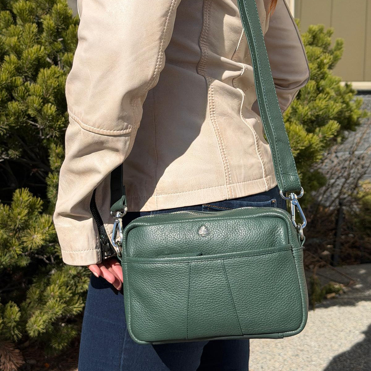 Greenwood Leather Mini Crossbody Bag. Premium Full-Grain Pebbled Leather Handbag