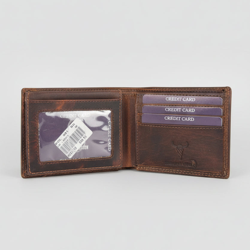 Men’s Genuine Cow Leather Bifold Wallet. Embossed Horse Design with RFID Protection