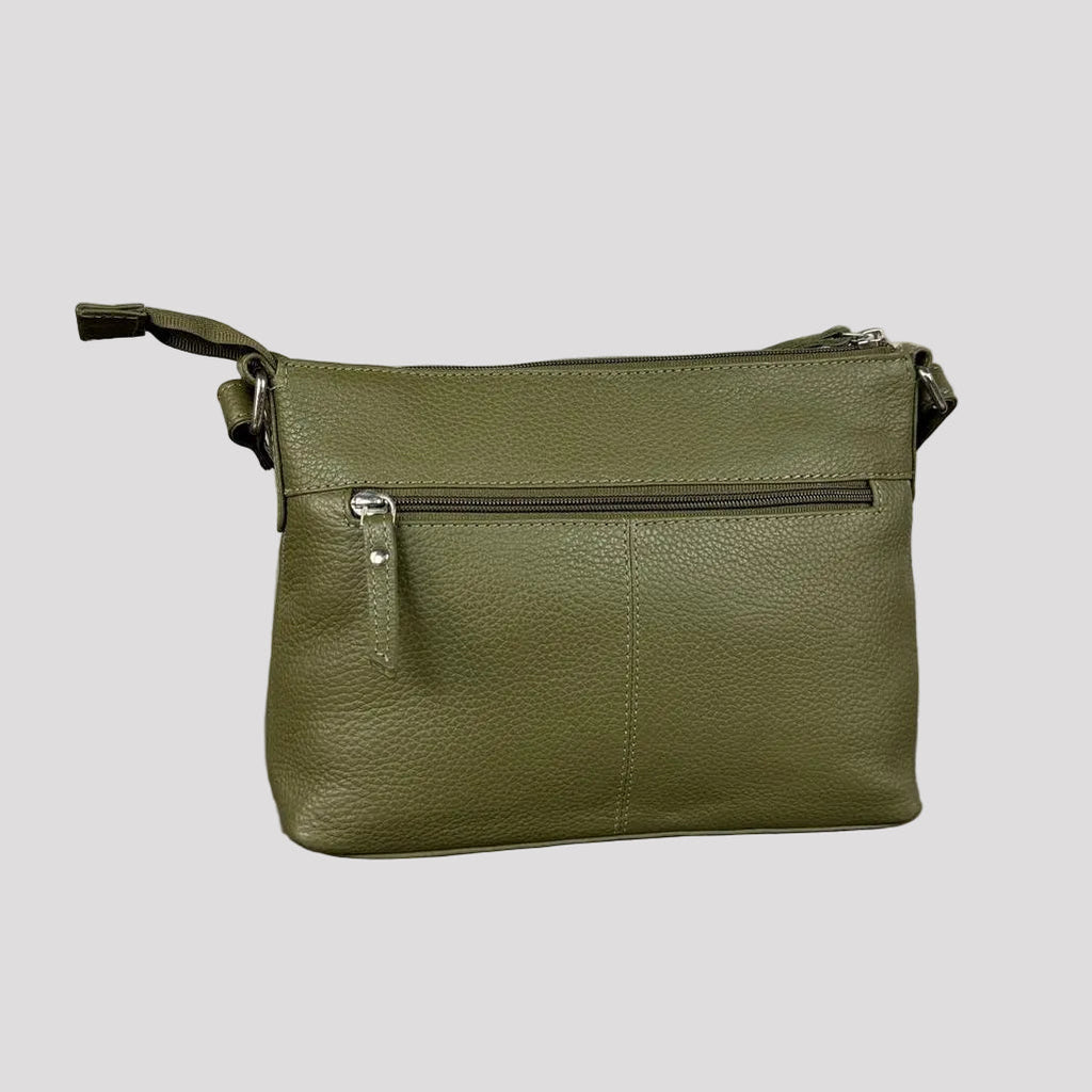 Greenwood Leather Multi-Pocket Crossbody Bag. Premium Pebbled Leather Handbag