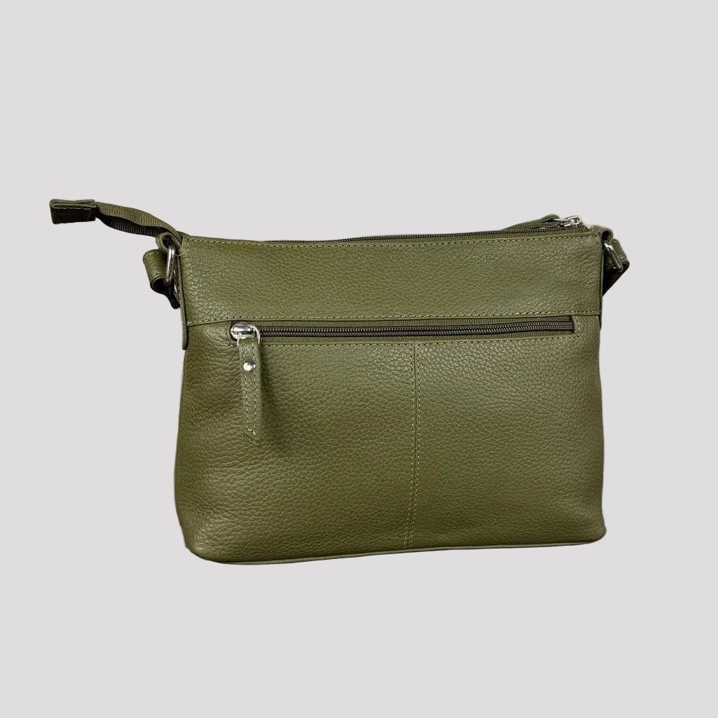 Greenwood Leather Multi-Pocket Crossbody Bag. Premium Pebbled Leather Handbag