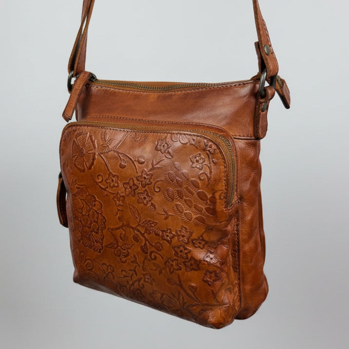MET Women’s Genuine Leather Crossbody Bag. High-Quality Flower Embossed Floral Purse