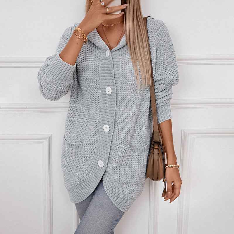 Women's Hooded Loose-Fit Mid-Length Knit Sweater