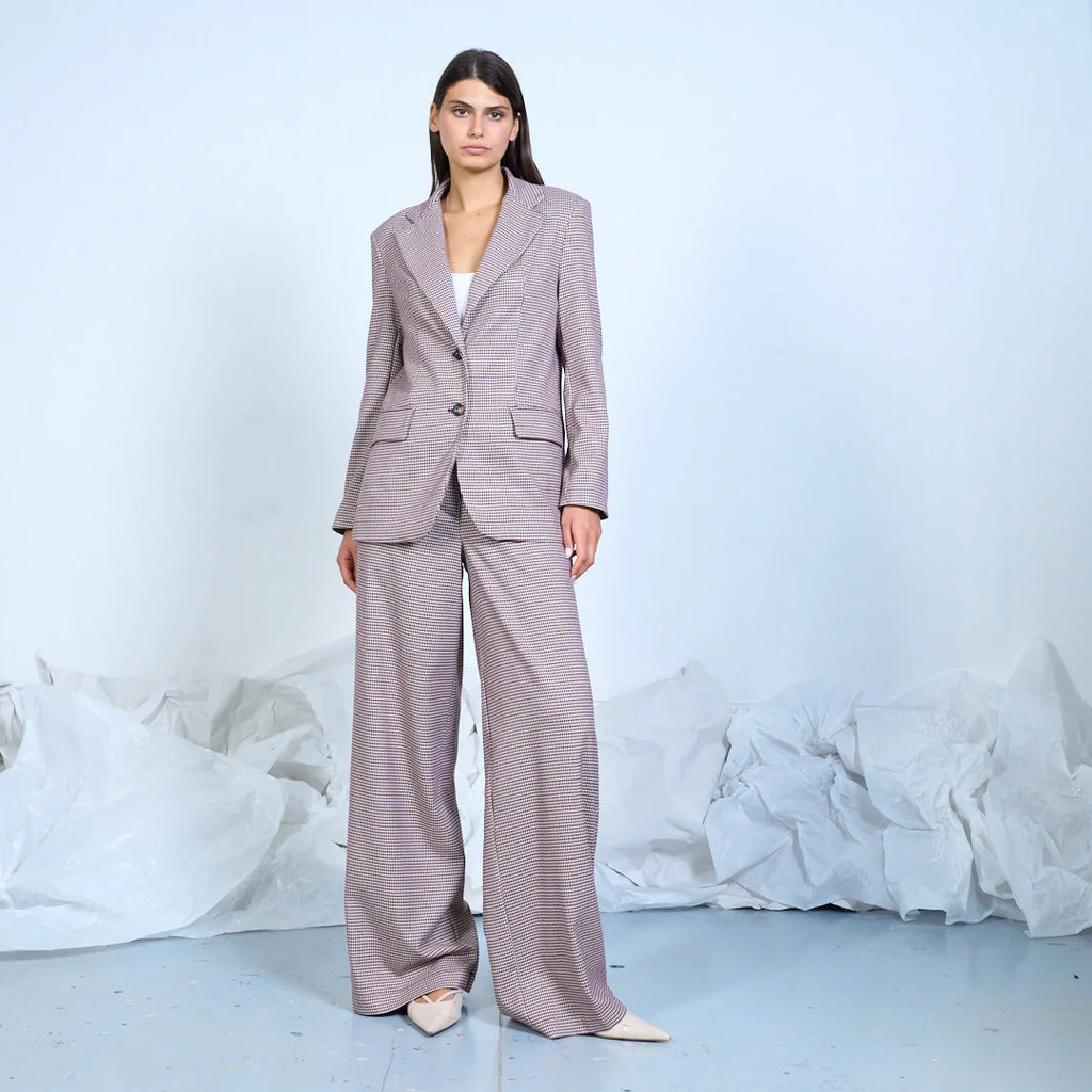 Micro-check tailored blazer with double-button front