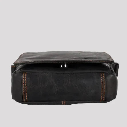 Greenwood Leather Mini-Messenger Bag. Wax Pull-Up Leather Flap Over Bag