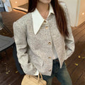 Women's Trendy Vintage Tweed Button-Up Long-Sleeve Top