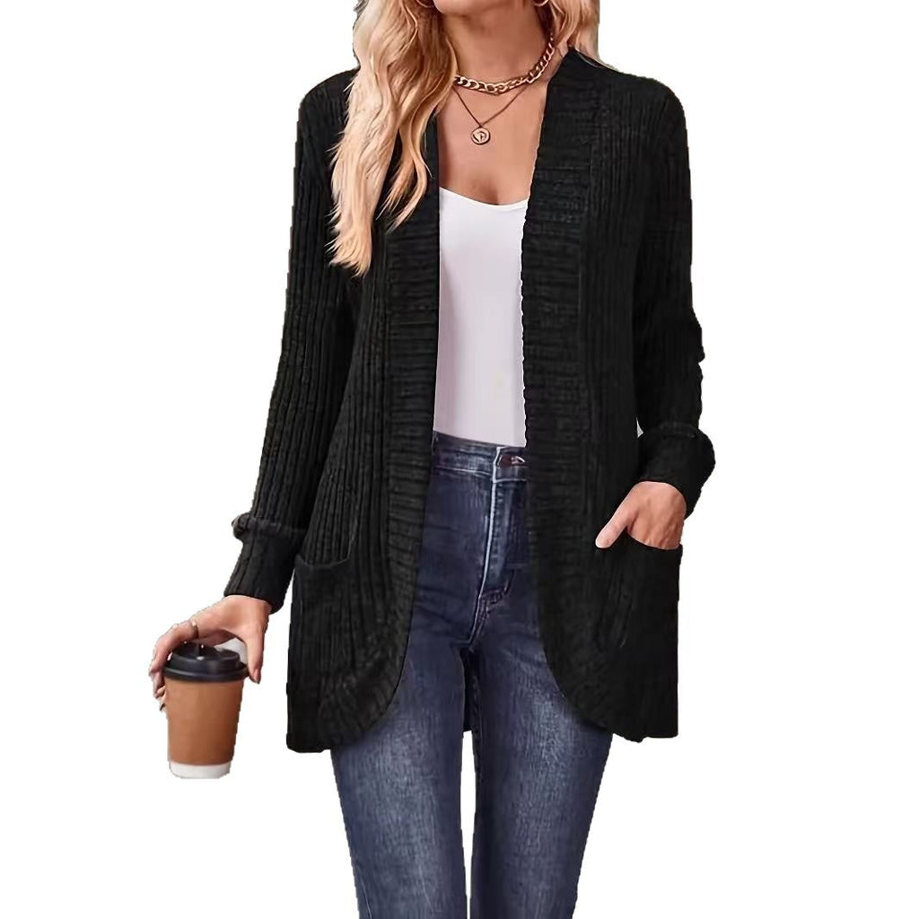 Women’s Relaxed-Fit Mid-Length Winter Coat with Pockets – Casual Autumn Outerwear Jacket