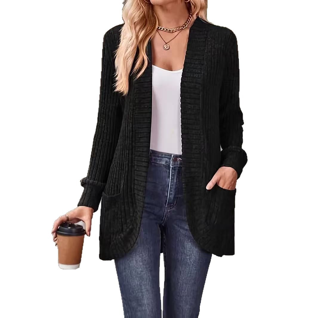 Women’s Relaxed-Fit Mid-Length Winter Coat with Pockets – Casual Autumn Outerwear Jacket
