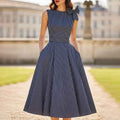 French-Style Vintage Striped Sleeveless High-Waisted Long Dress