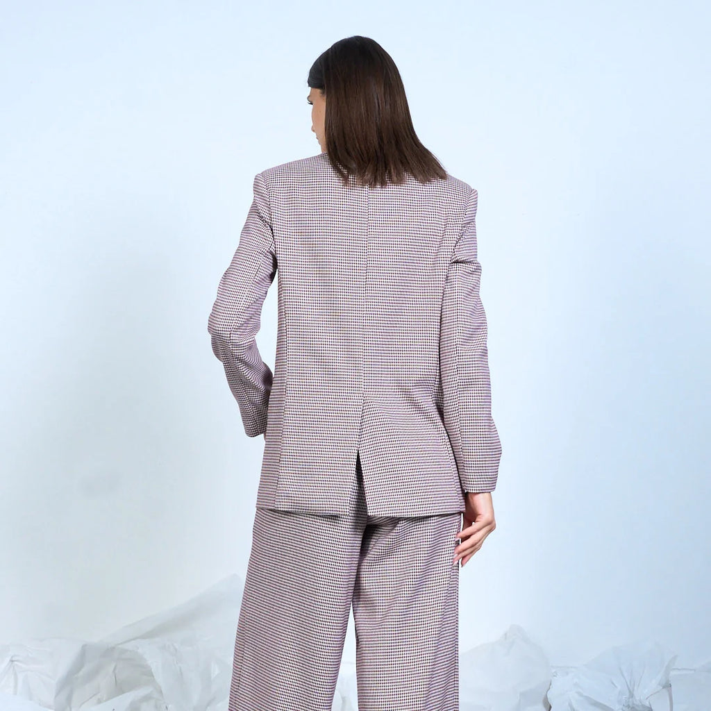Micro-check tailored blazer with double-button front