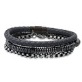 SteelTime Men's Black Leather and Stainless Steel Bracelets with Haematite and Lava Stone
