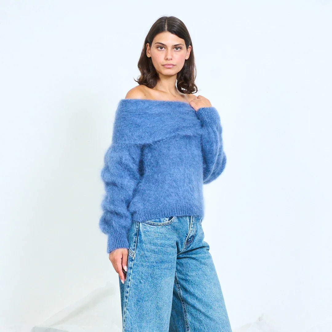 Brushed knit off-shoulder sweater