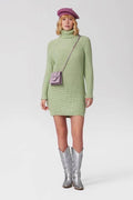 Turtleneck Knit Jumper Mini Dress with Side Slits - Mint
