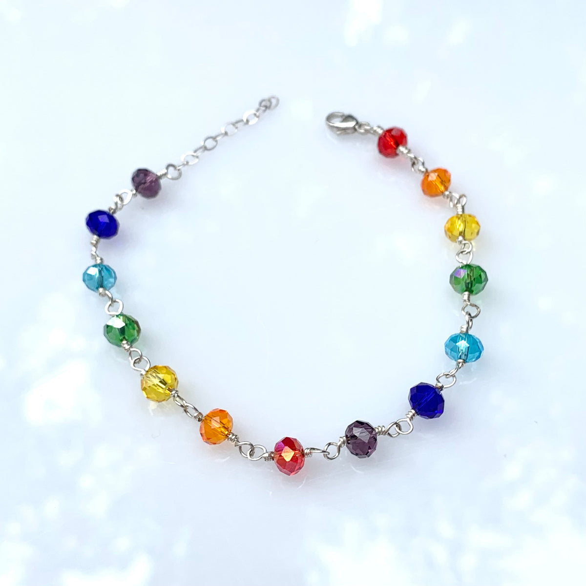 Chakra Bracelet in Sterling Silver — Handmade Glass Bead Energy Jewelry