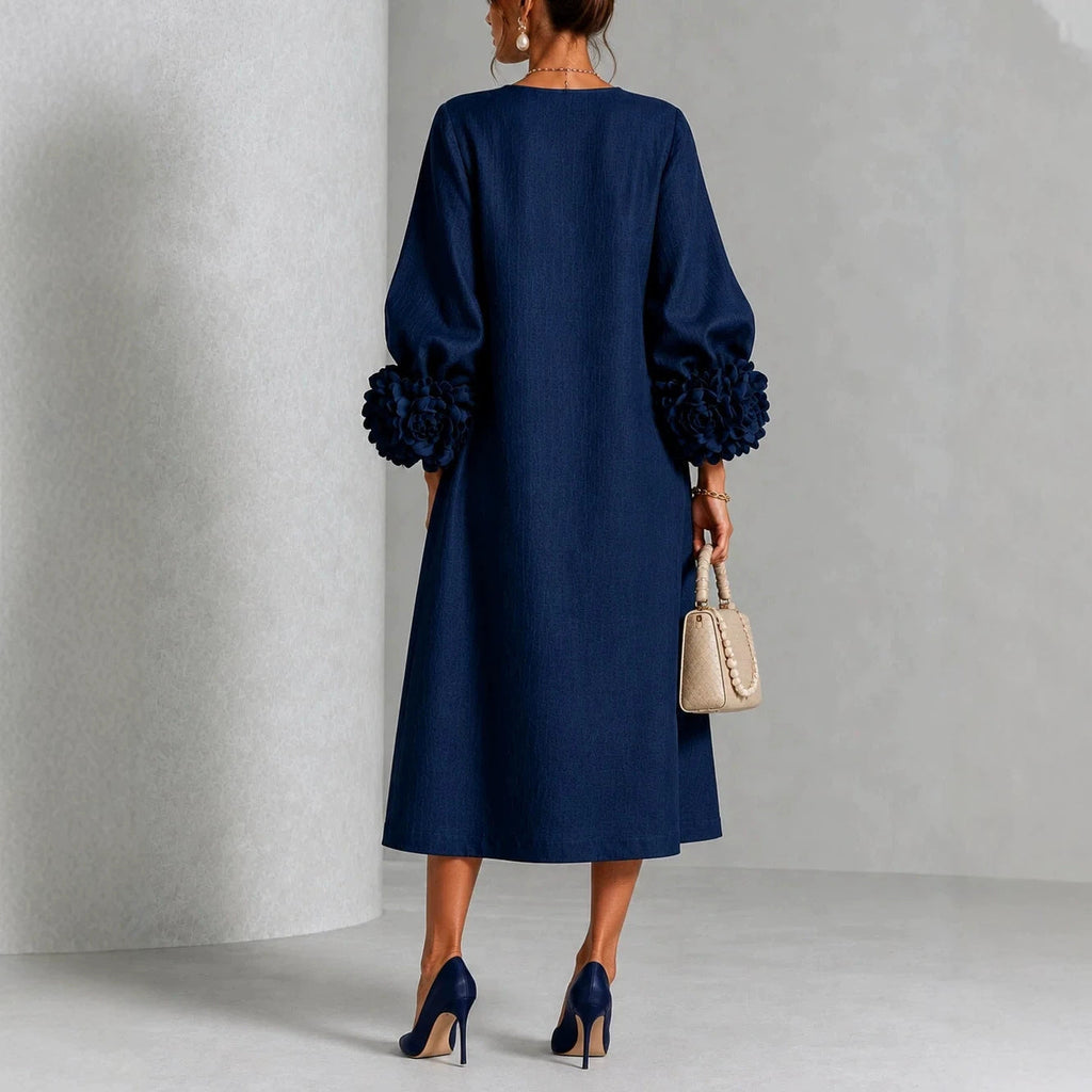 Women’s 3D Floral A-Line Dress – Puff Sleeve French-Style Party & Wedding Dress