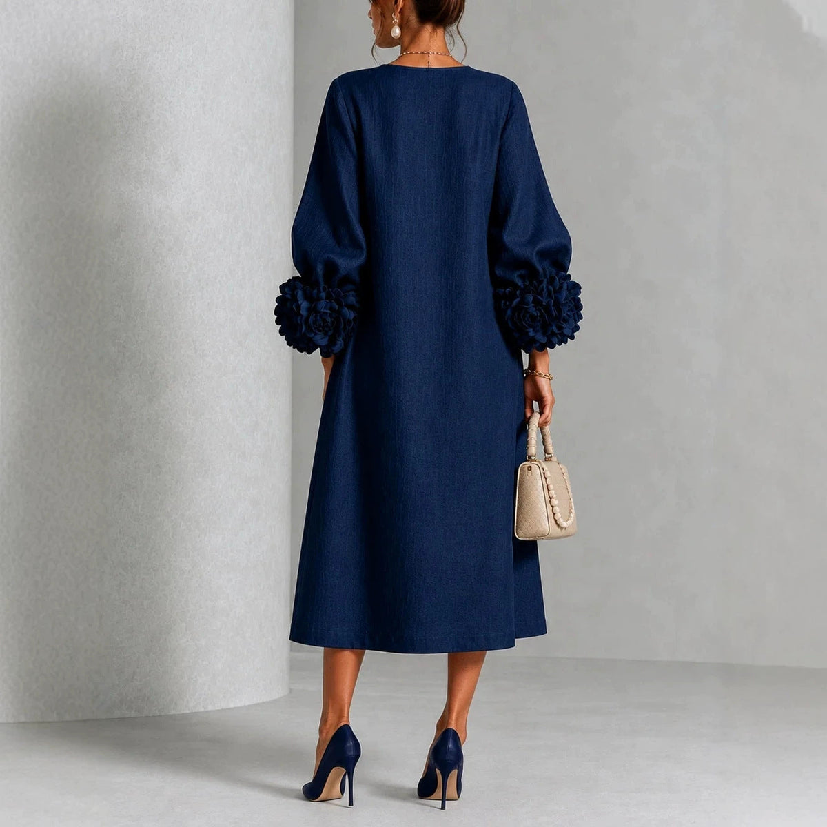 Women’s 3D Floral A-Line Dress – Puff Sleeve French-Style Party & Wedding Dress
