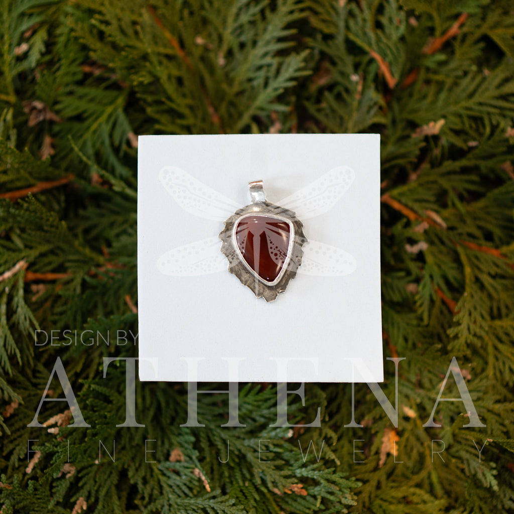 Real Leaf Pendant with Triangle Carnelian — Echoes of the Lake Collection