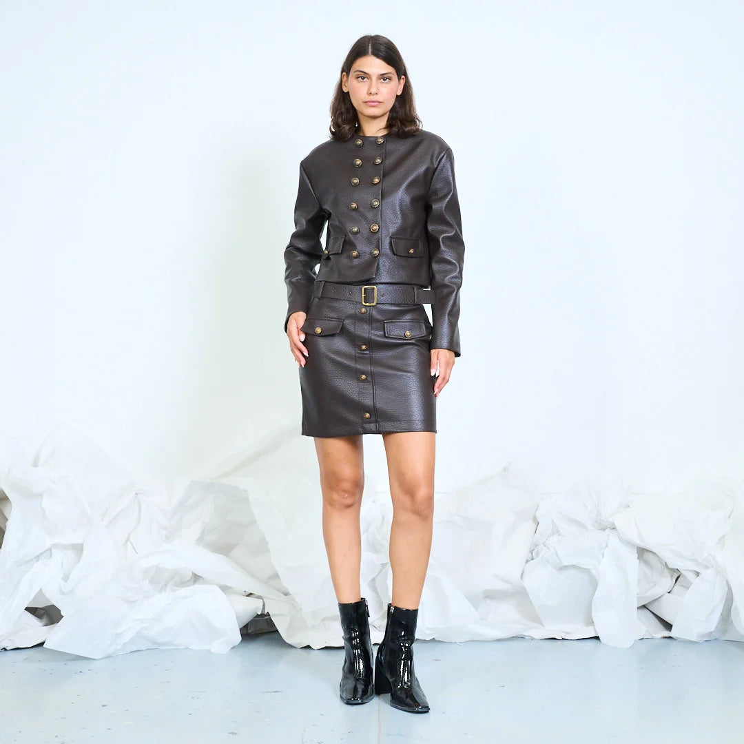 Cropped faux-leather jacket with double-breasted buttons
