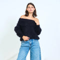Brushed knit off-shoulder sweater