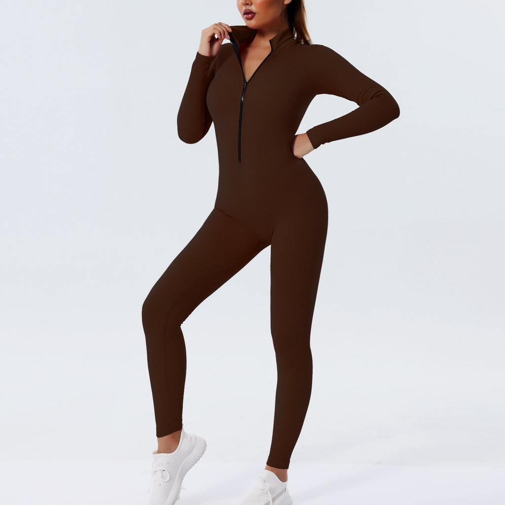 Women’s Seamless Zipper Yoga Bodysuit – Threaded Workout & Fitness Activewear