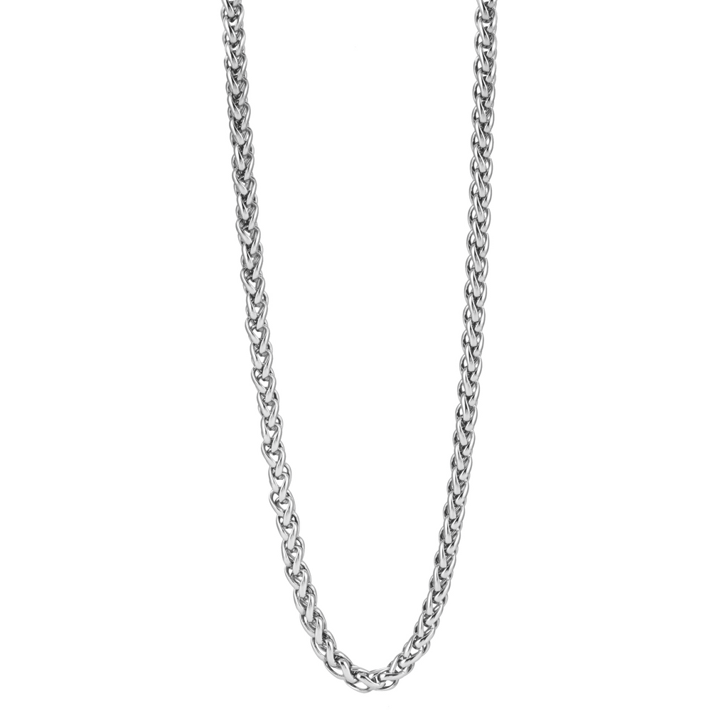 ACTON Silver (White Gold): Mid Width Byzantine Chain Necklace.