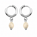 ALEX Silver (White Gold): Mini Hoop Earrings with Natural Freshwater Pearl Charm – Elegance in Every Detail