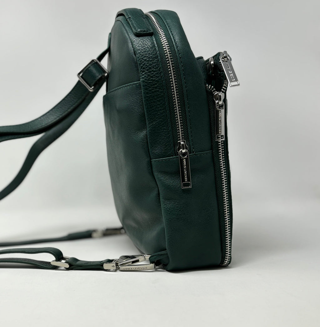 Sac à dos en Cuir Véritable vert foncé, Alice