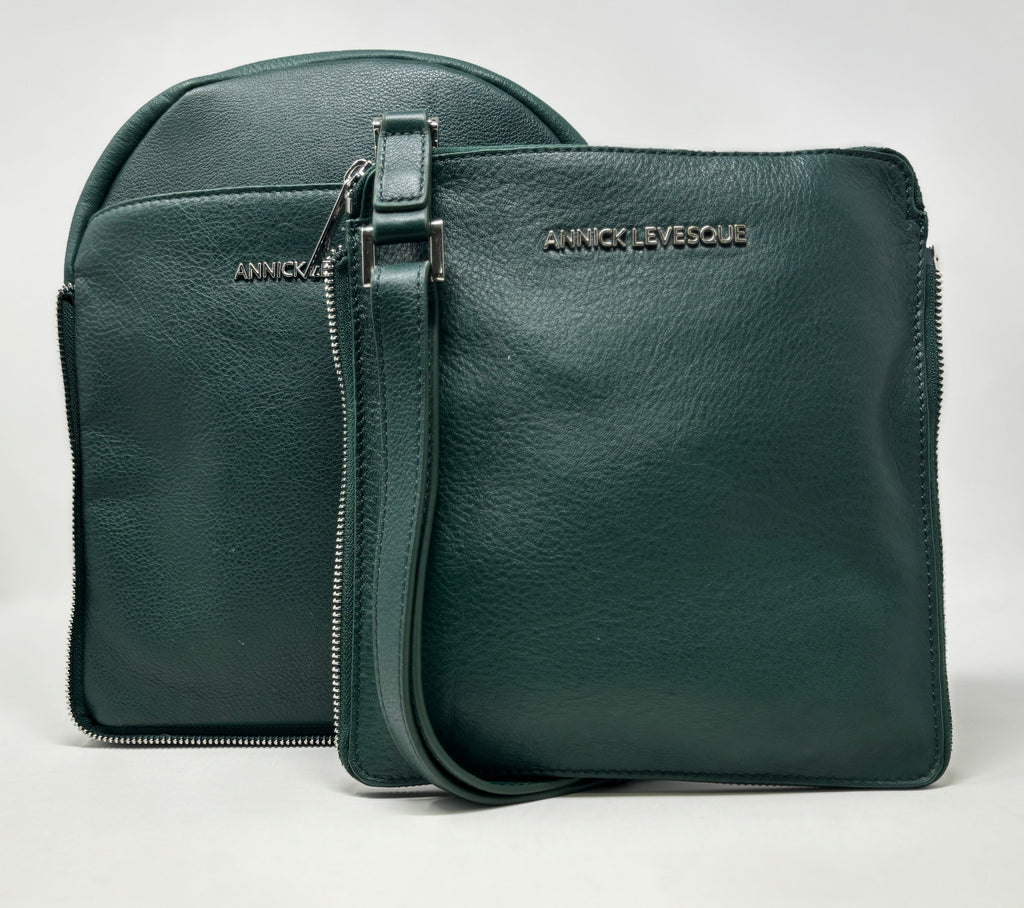 Sac à dos en Cuir Véritable vert foncé, Alice