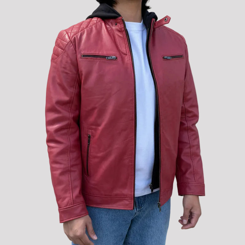 BOL Mens Alvin Lambskin Leather Jacket with Removable Hood