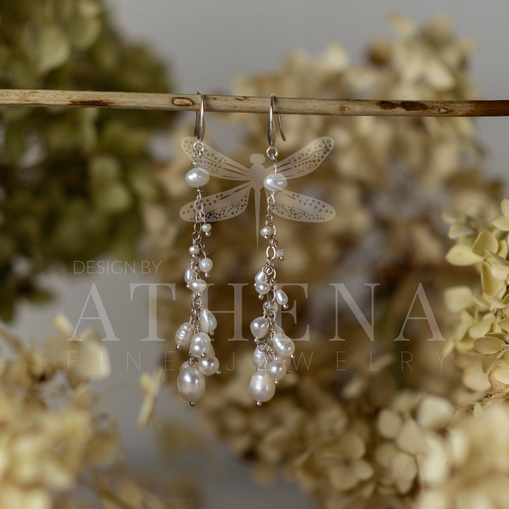 Long Pearl Drop Earrings — Sterling Silver
