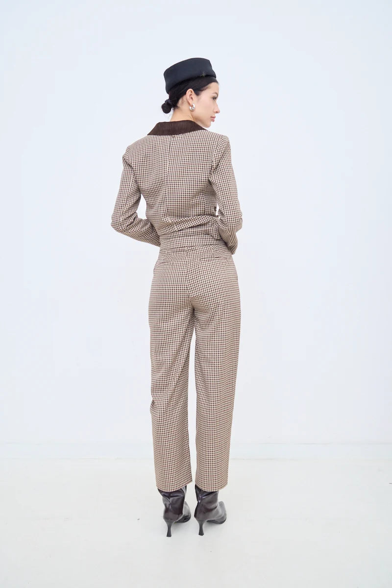 Small-Check Straight-Leg Trousers