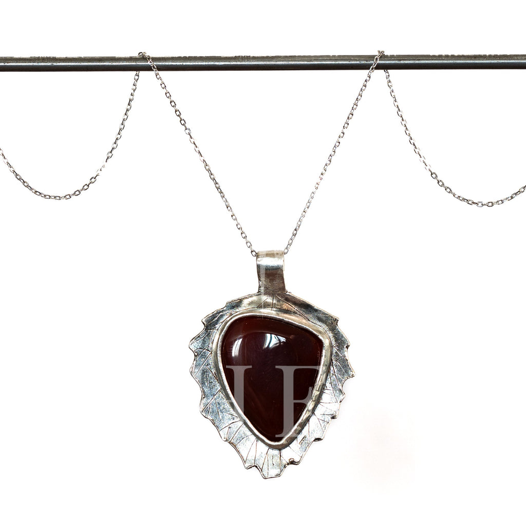 Real Leaf Pendant with Triangle Carnelian — Echoes of the Lake Collection