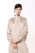Lace panel satin tie neck blouse