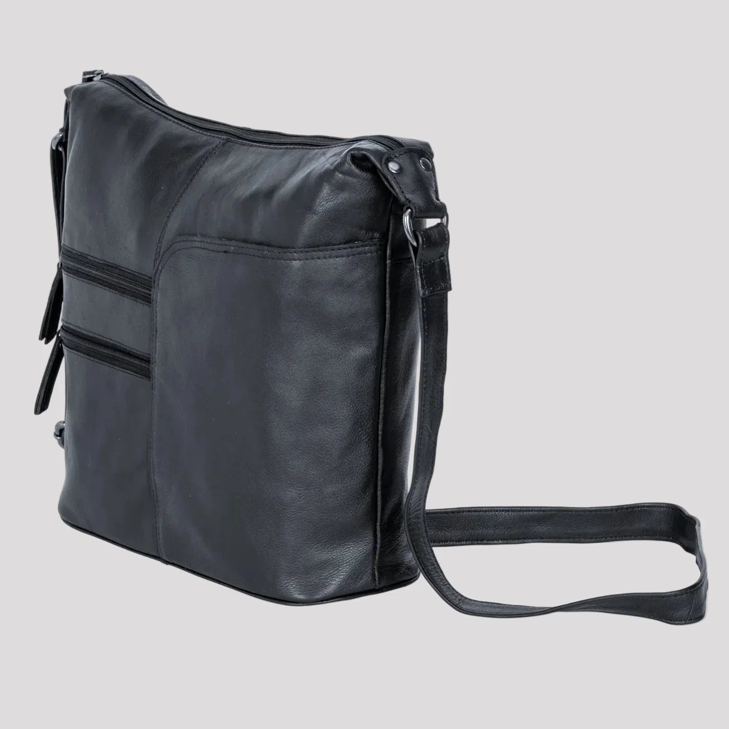 Greenwood Leather Shoulder Bag with 2 Zip Pockets