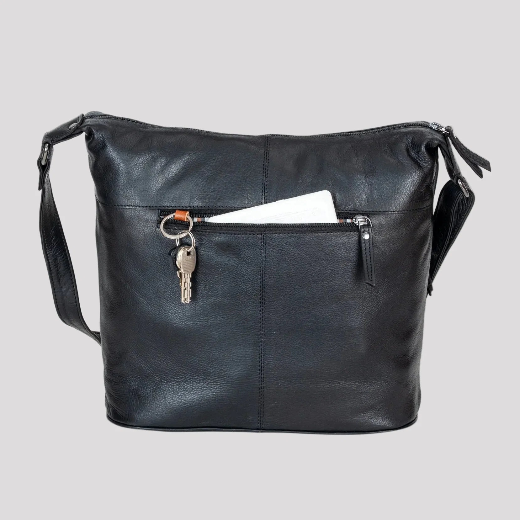 Greenwood Leather Shoulder Bag with 2 Zip Pockets