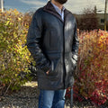 BOL Men's Double Collar Two-Tone Long Coat | Leather Jacket